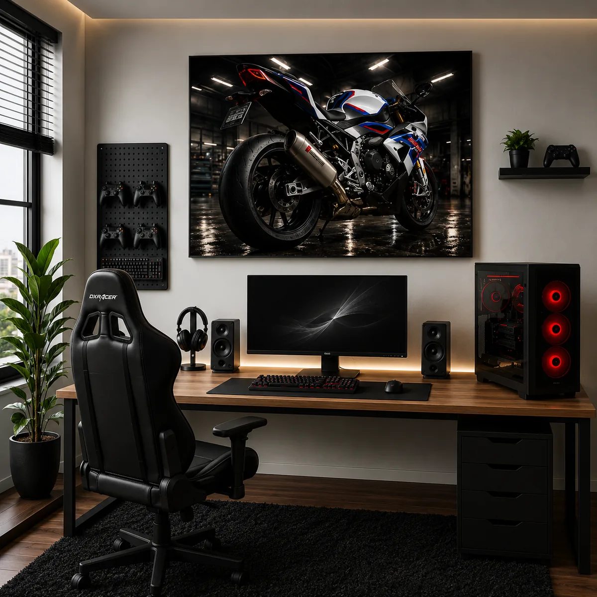 BMW S1000RR Motorcycle Wall Art – Motorsport White Neon Garage Canvas Print