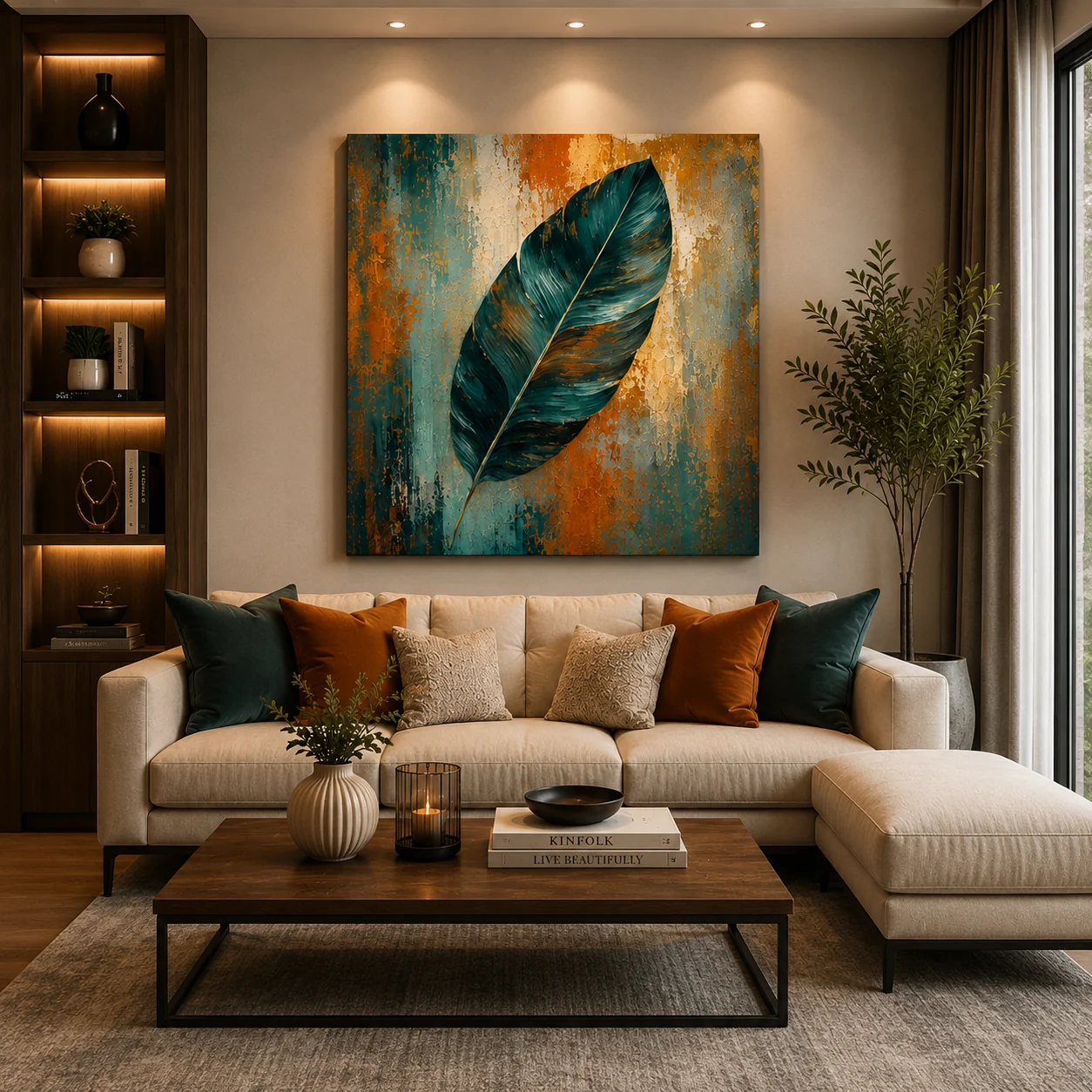 Teal Patina Plume – Textured Abstract Tropical Botanical Illustration