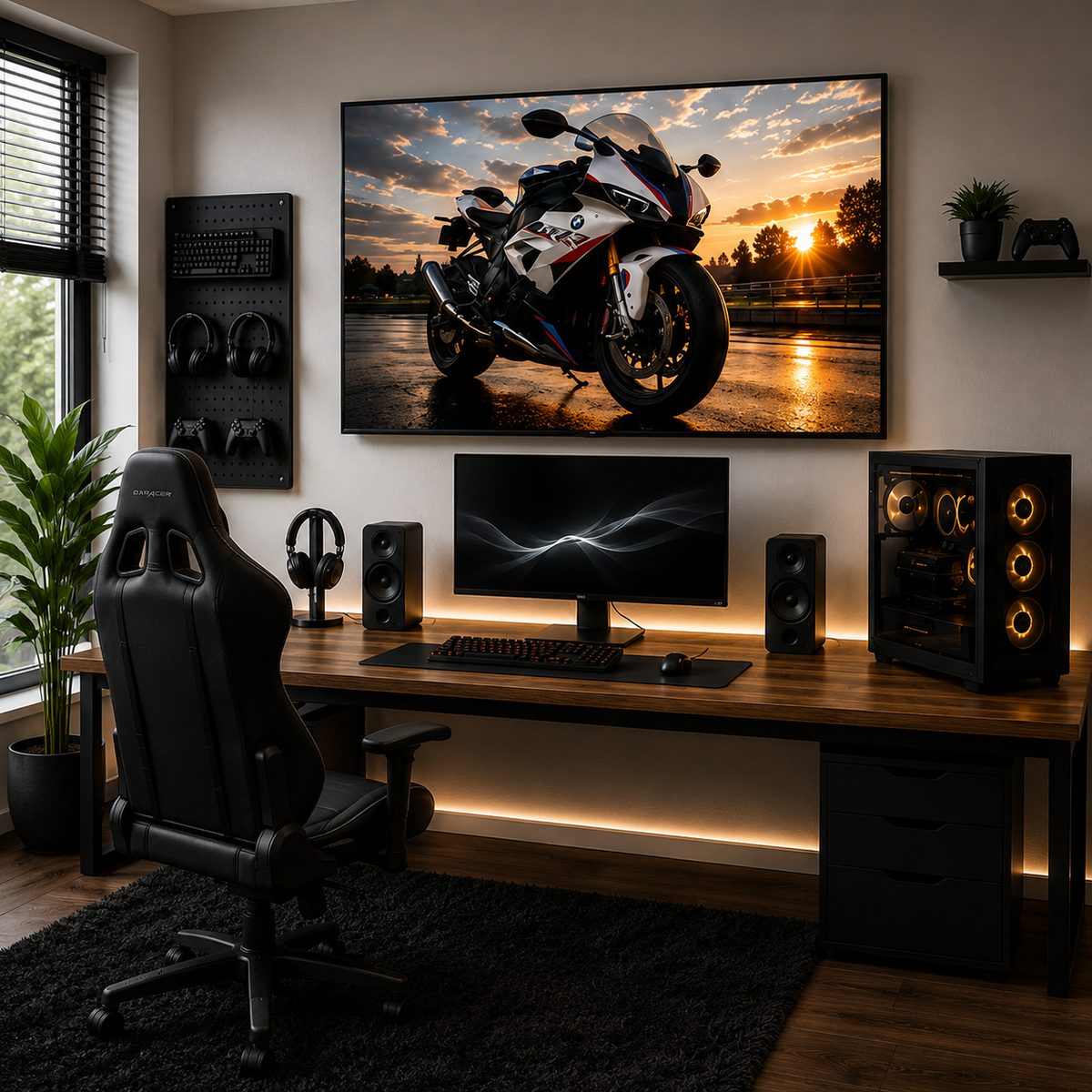 BMW S1000RR Motorcycle Wall Art – Motorsport White Trackside Sunset Canvas Print