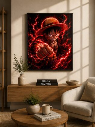 King of the Seas Haki – Crimson Lightning Pirate Captain Anime Wall Art Blockout Print