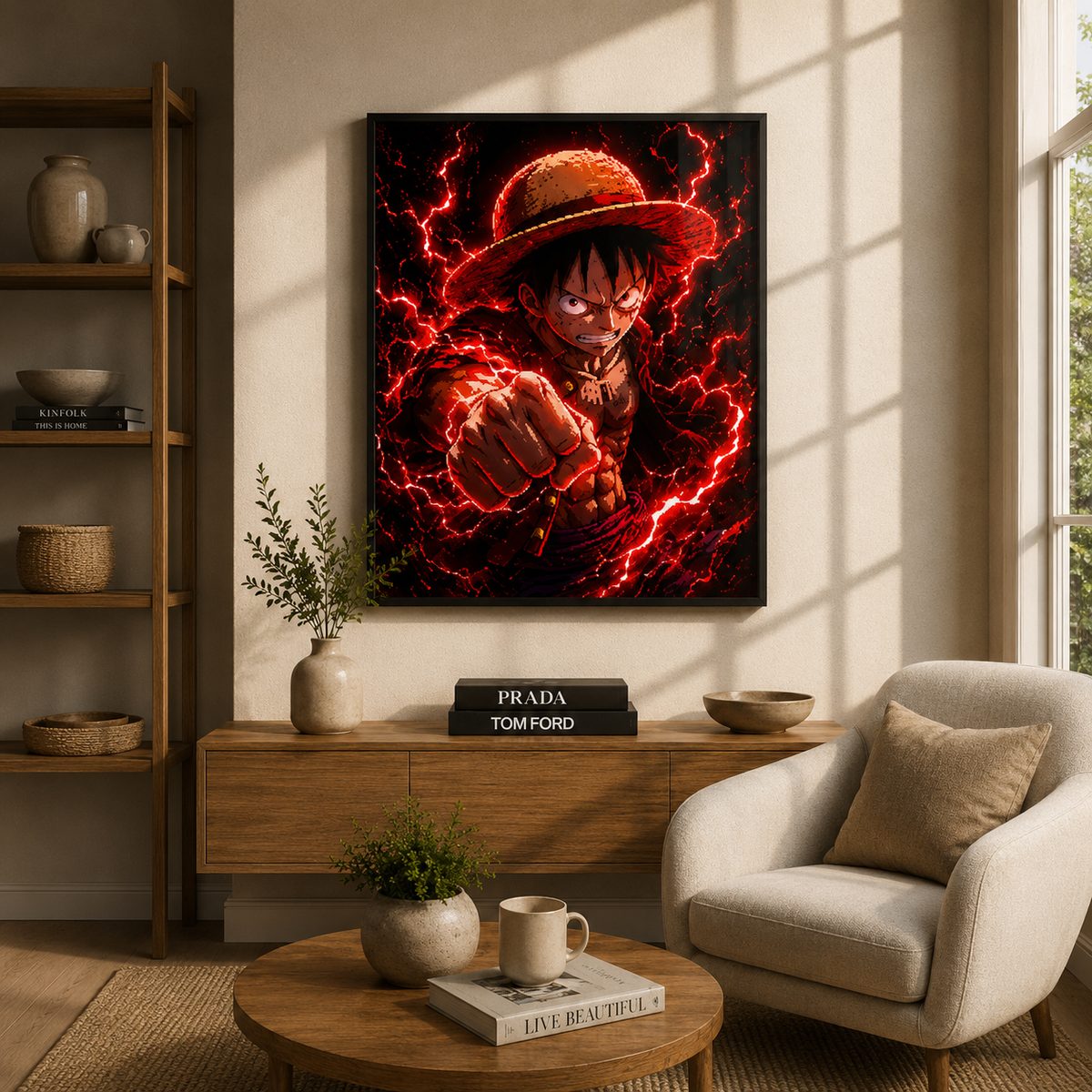 King of the Seas Haki – Crimson Lightning Pirate Captain Anime Wall Art Blockout Print