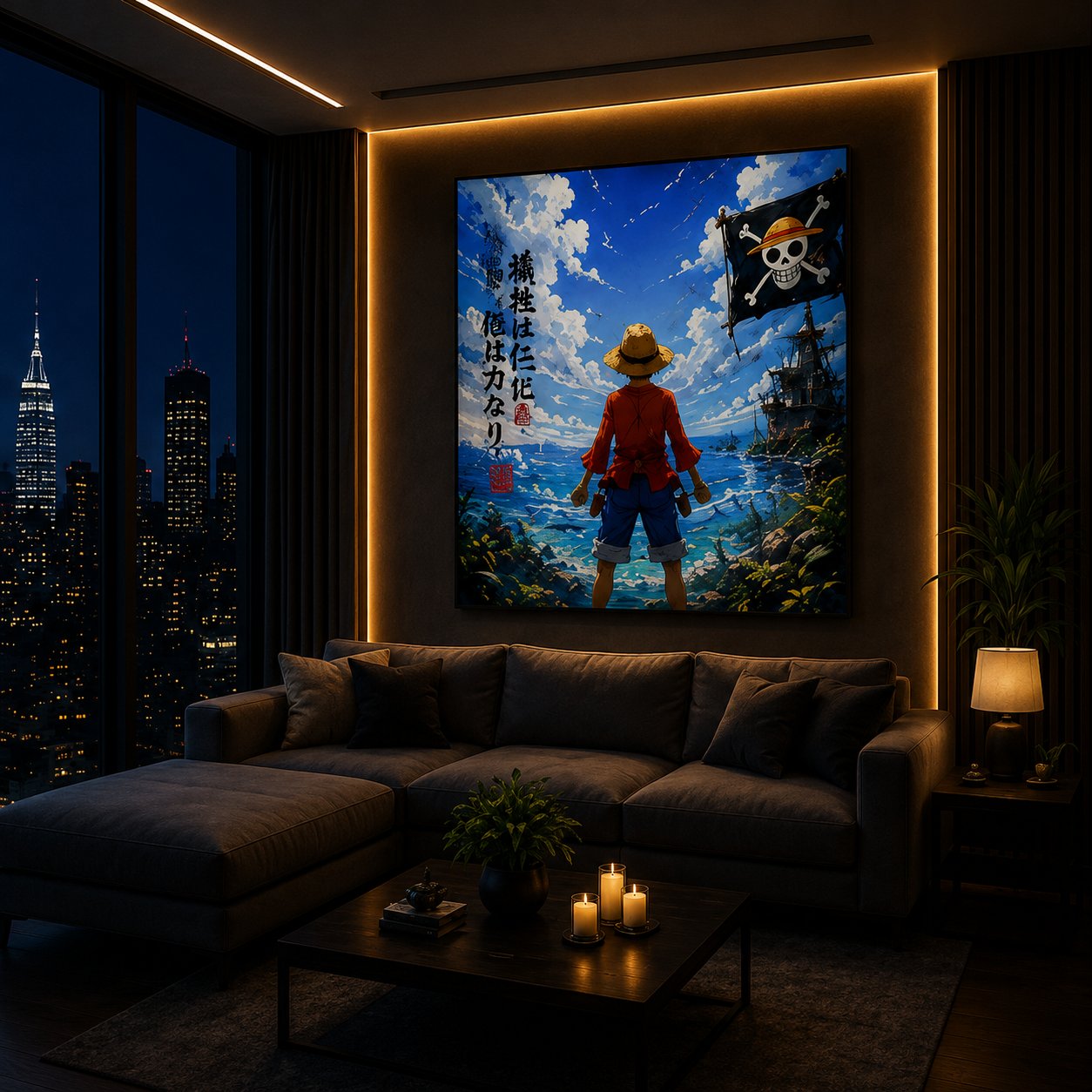 One Piece Luffy Wall Art – Straw Hat Pirate Flag Ocean Horizon Canvas Print - Image 3