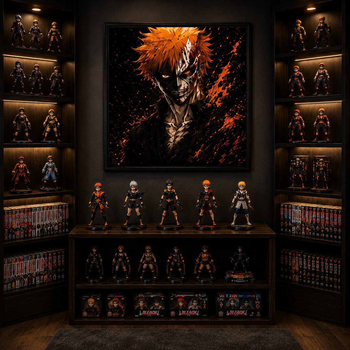 Bleach Ichigo Kurosaki Anime Wall Art – Half Hollow Mask Orange Splatter Canvas Print - Image 4