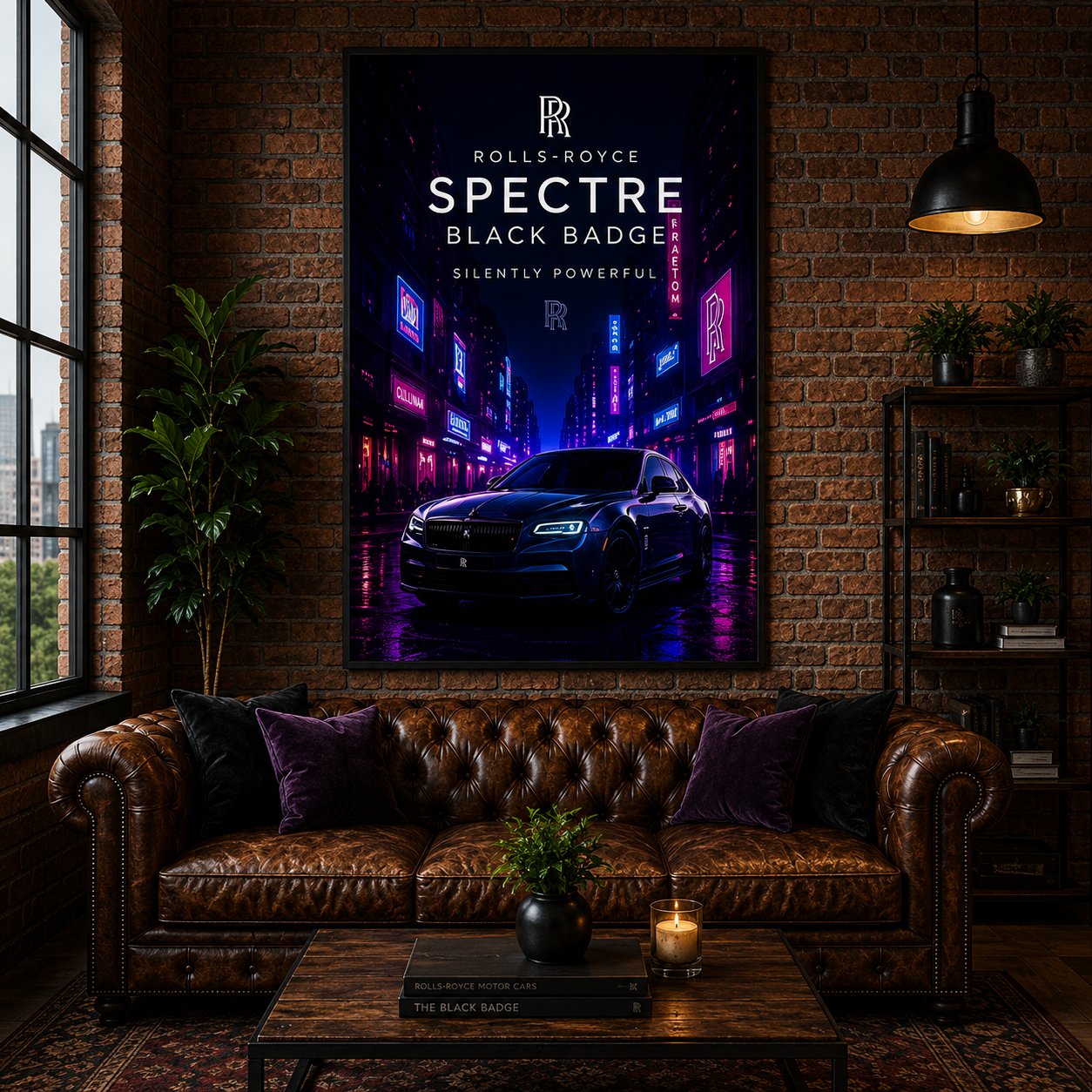 Rolls-Royce Spectre Black Badge Canvas Poster – Silently Powerful Luxury EV Tokyo Cyberpunk Wall Art - Image 3