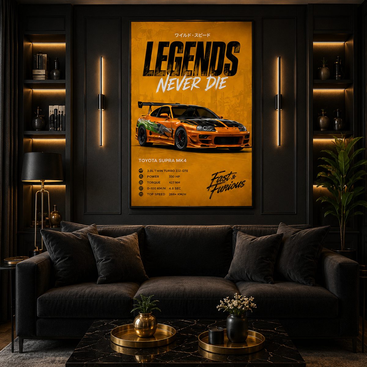 Toyota Supra MK4 JDM Wall Art – Fast & Furious Orange Legends Never Die Canvas - Image 6