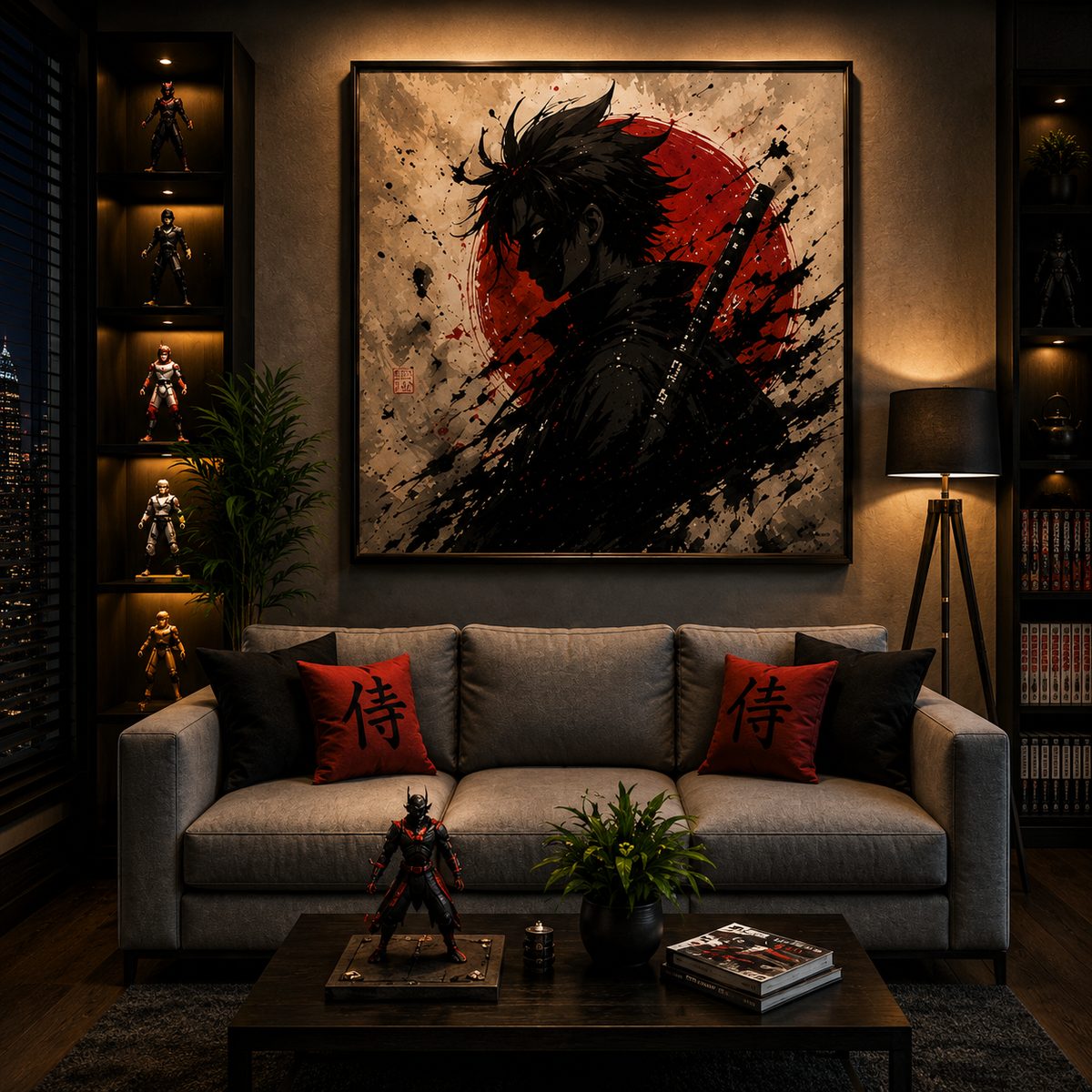 Japanese Samurai Anime Wall Art – Rising Sun Katana Ink Splatter Canvas Print - Image 2