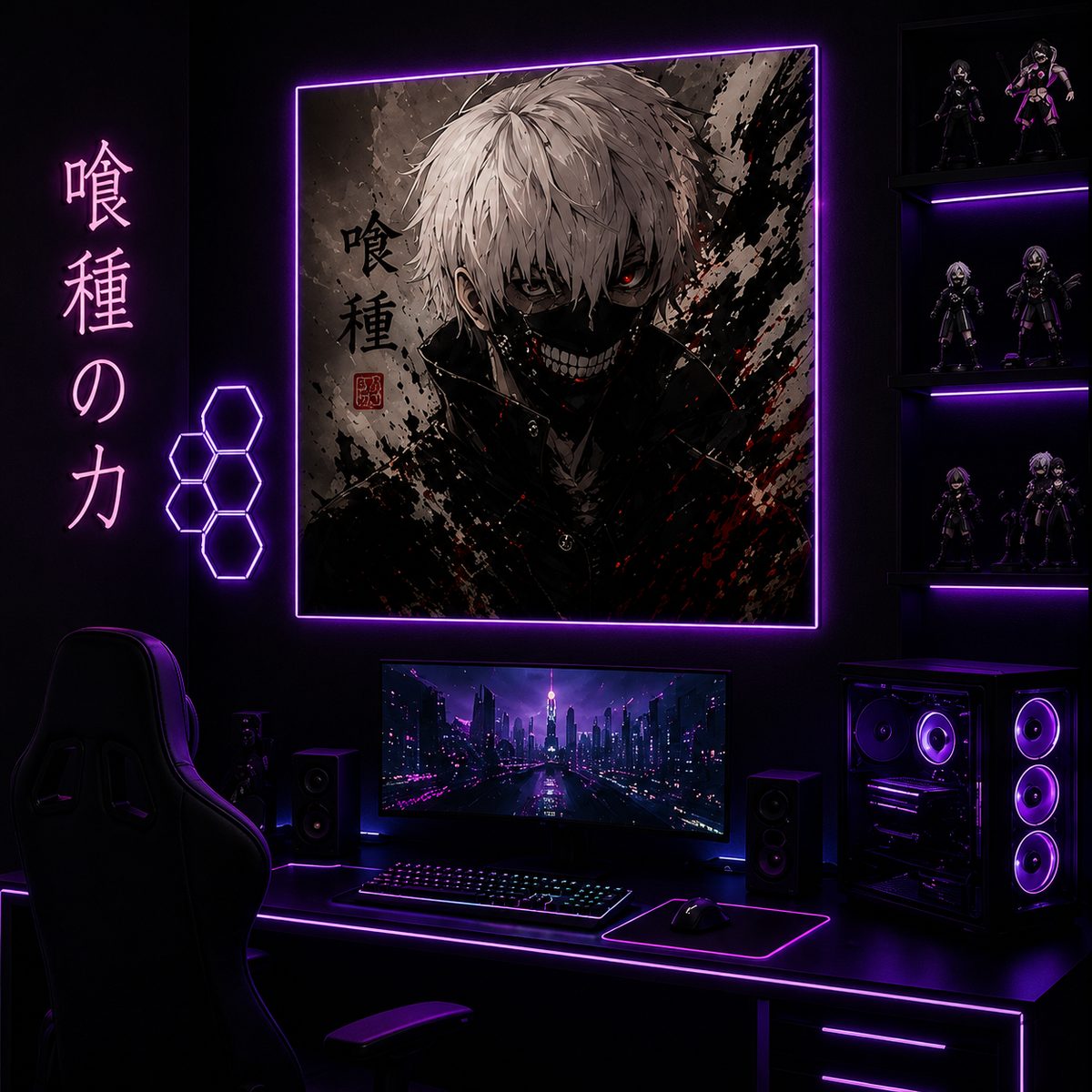 Tokyo Ghoul Ken Kaneki Wall Art – White Hair Ghoul Mask Ink Splatter Canvas Print - Image 3