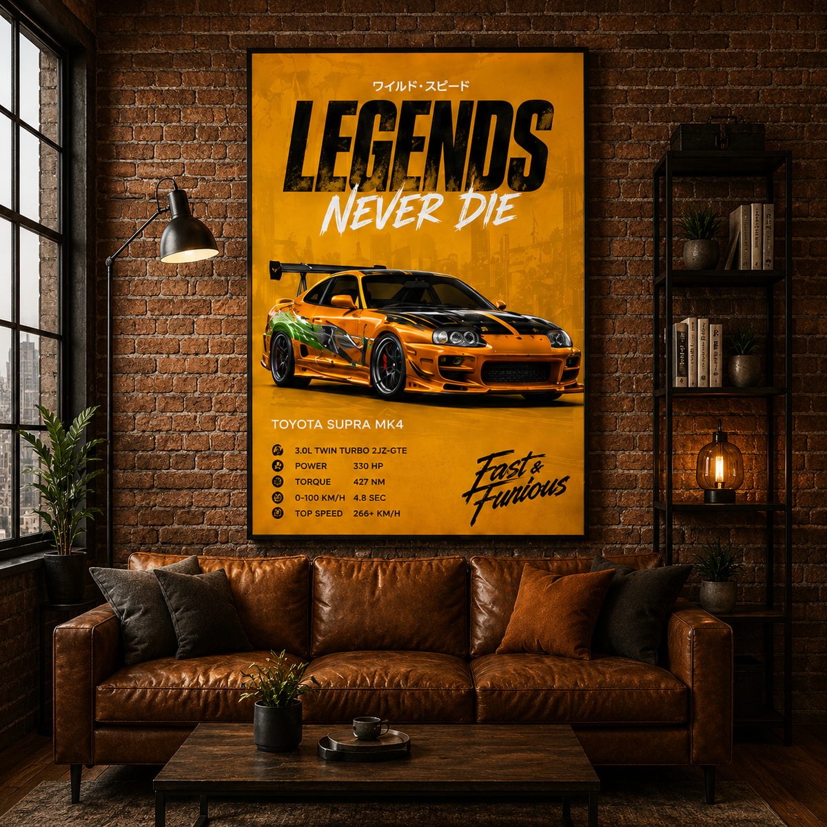 Toyota Supra MK4 JDM Wall Art – Fast & Furious Orange Legends Never Die Canvas - Image 4