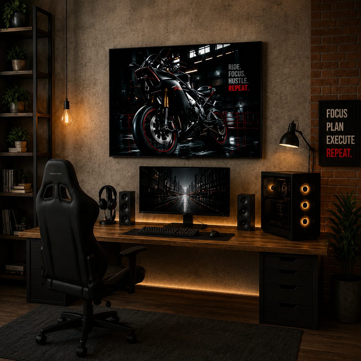 BMW S1000RR Motorcycle Wall Art – Stealth Black Cyberpunk Garage Canvas Print - Image 4