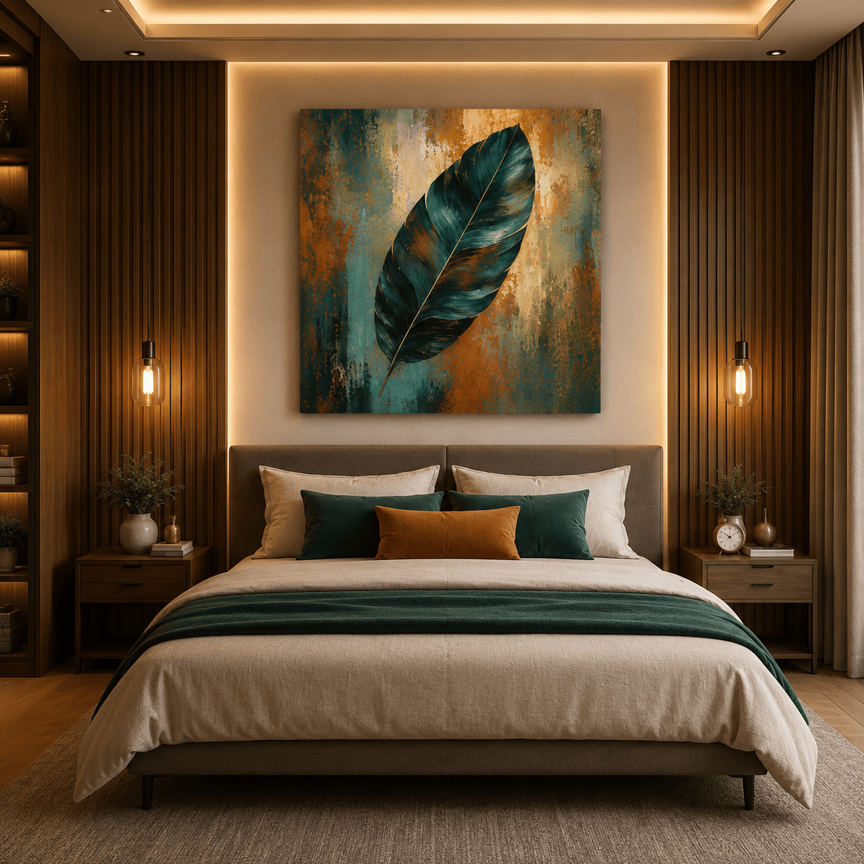Teal Patina Plume – Textured Abstract Tropical Botanical Illustration - Image 3
