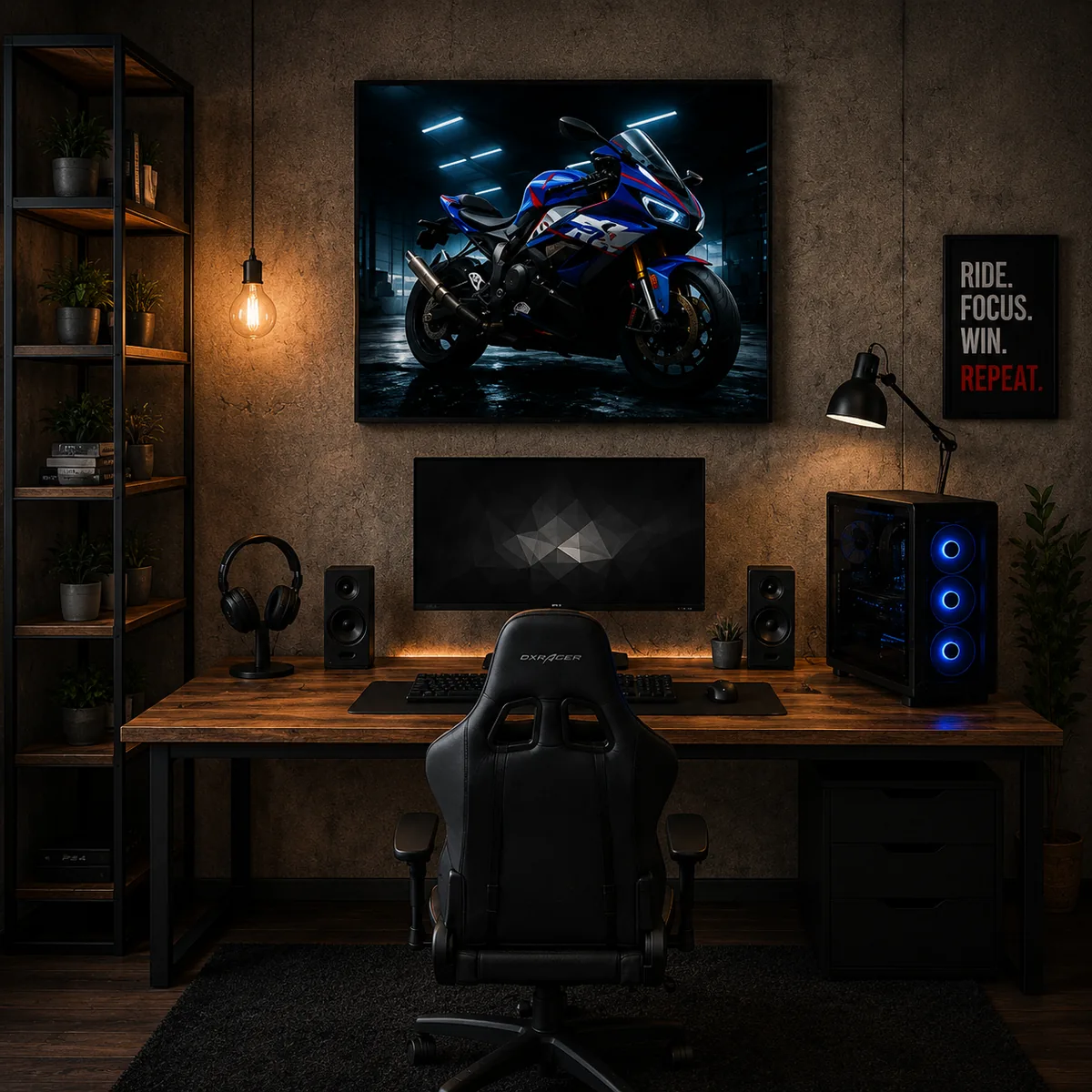 BMW S1000RR Motorcycle Wall Art – Cyberpunk Neon Blue Superbike Canvas Print - Image 4