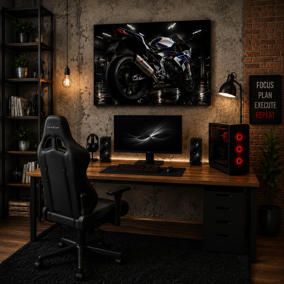BMW S1000RR Motorcycle Wall Art – Motorsport White Neon Garage Canvas Print - Image 4