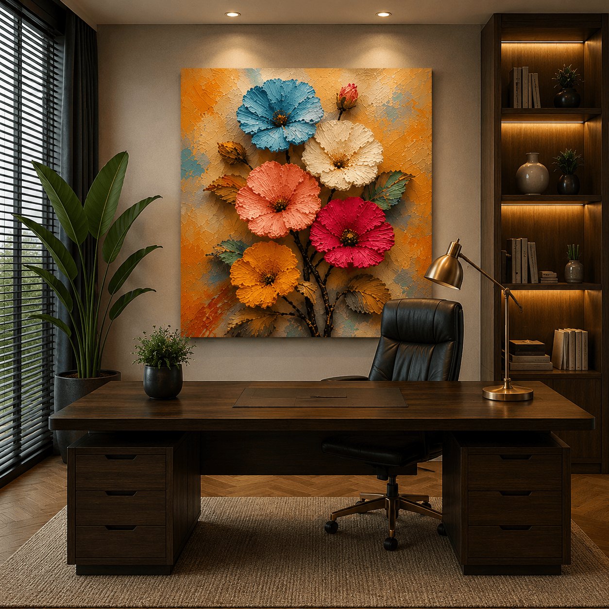 Vibrant Meadow Blooms 3D Canvas Print – Heavy Impasto Palette Knife Floral Wall Art - Image 3