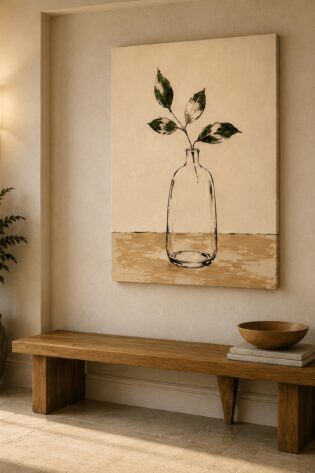 Minimalist Glass Vase & Botanical Branch Canvas Art – Organic Modern Print