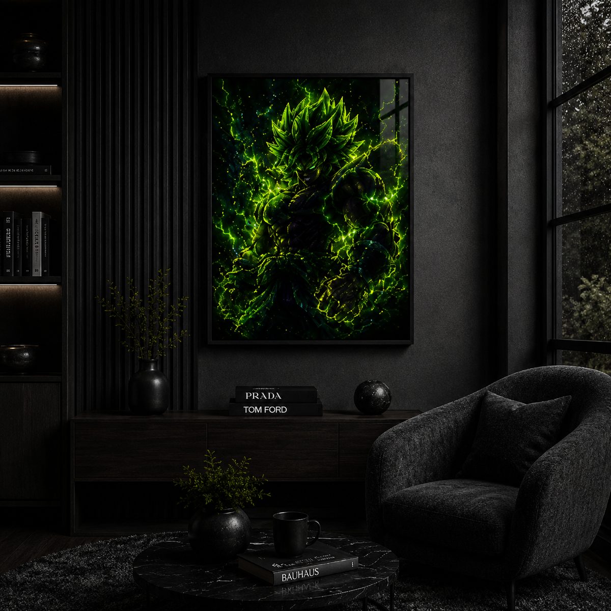 Legendary Berserker Rage – Electric Green Aura Anime Wall Art Blockout Print - Image 3