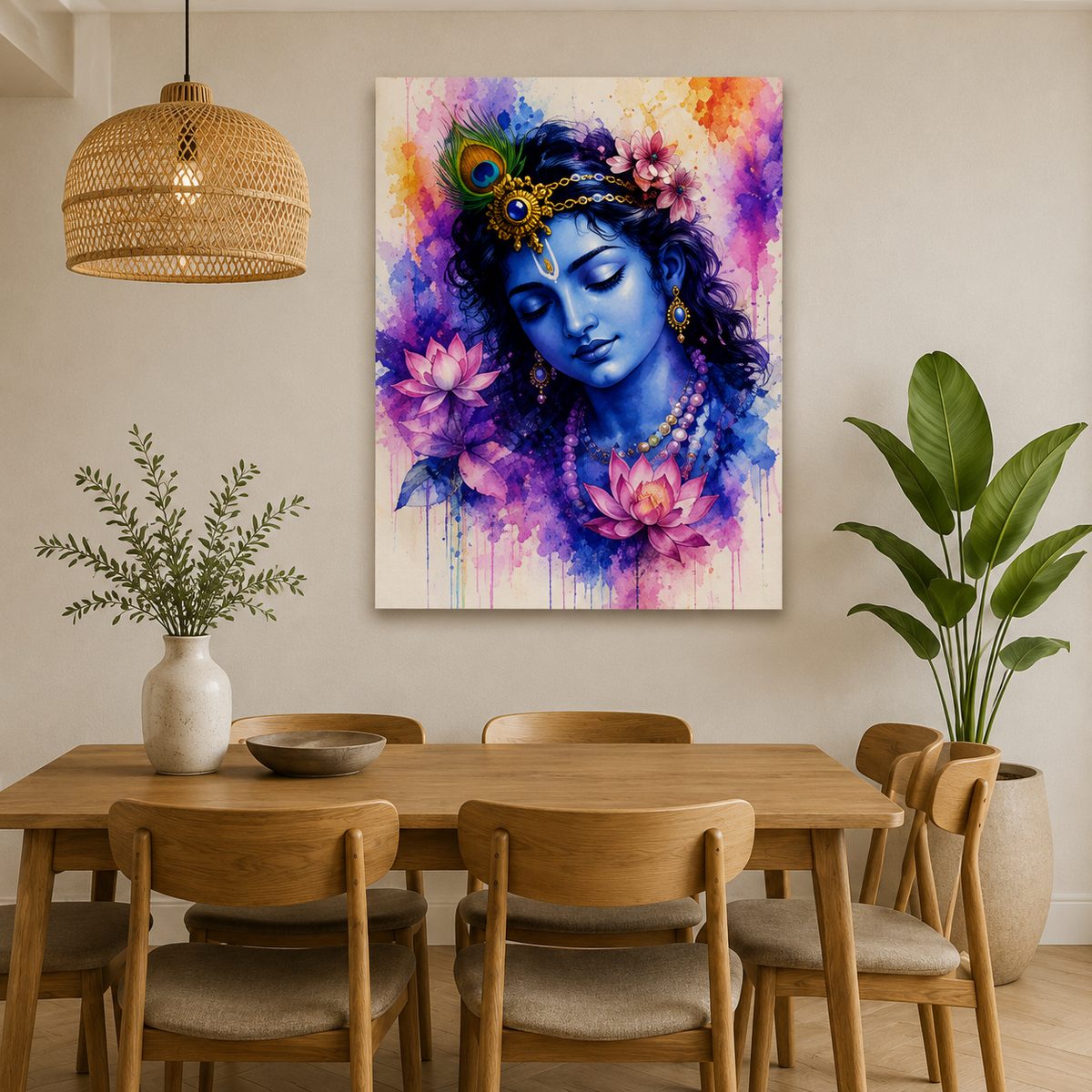 The Blossoming of Grace – Krishna Watercolor Portrait - Image 4