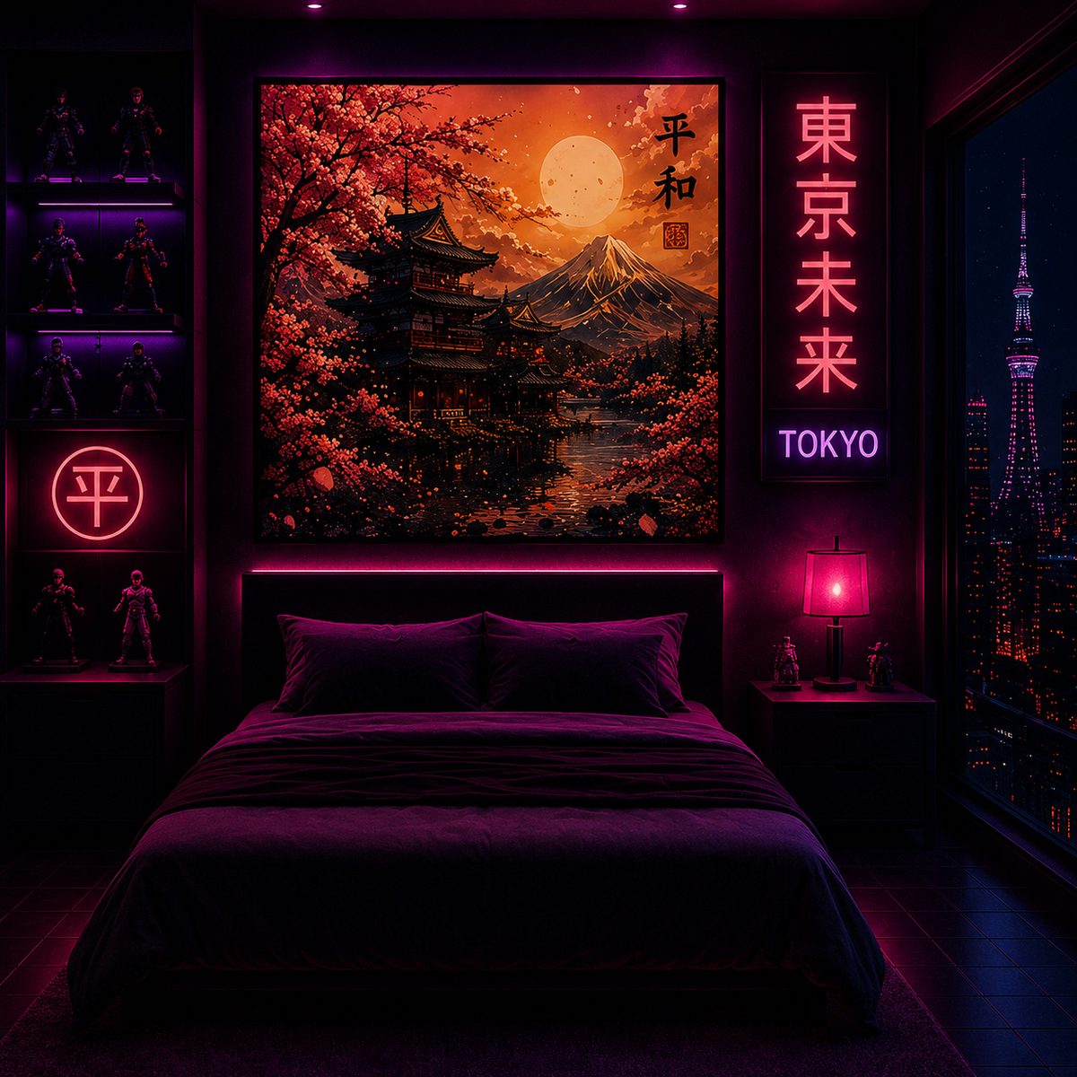Mt. Fuji & Pagoda Japanese Sunset Canvas Art – Peaceful Cherry Blossom Wall Décor - Image 3
