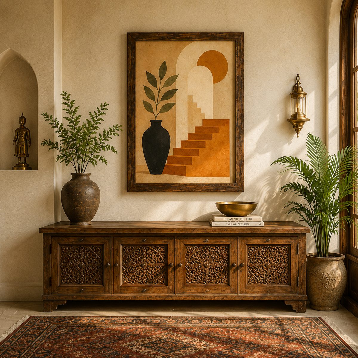 Structured Serenity – Abstract Terracotta Staircase Illustration - Image 3