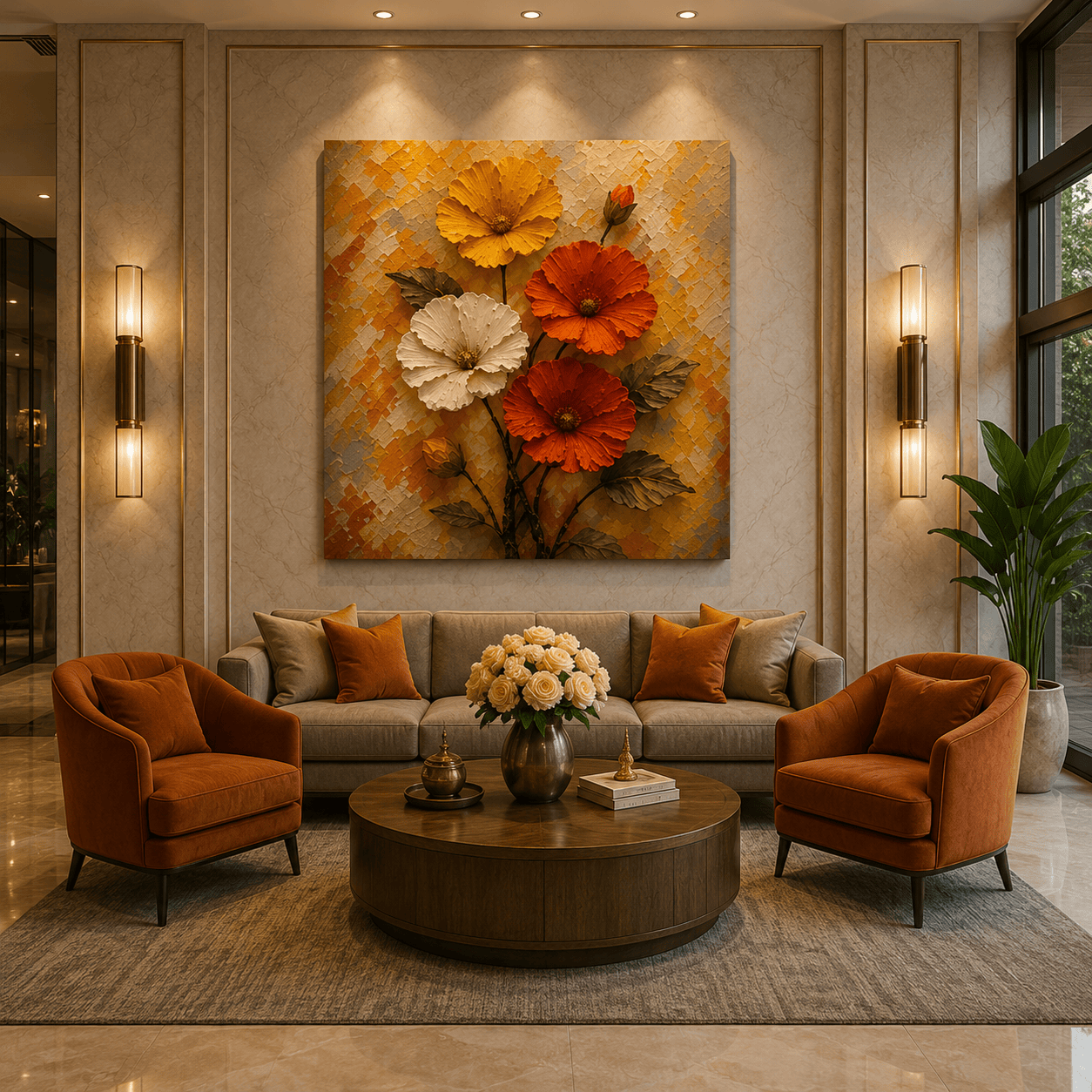 Sunset Harvest 3D Floral Canvas Print – Heavy Impasto Palette Knife Wildflower Wall Art