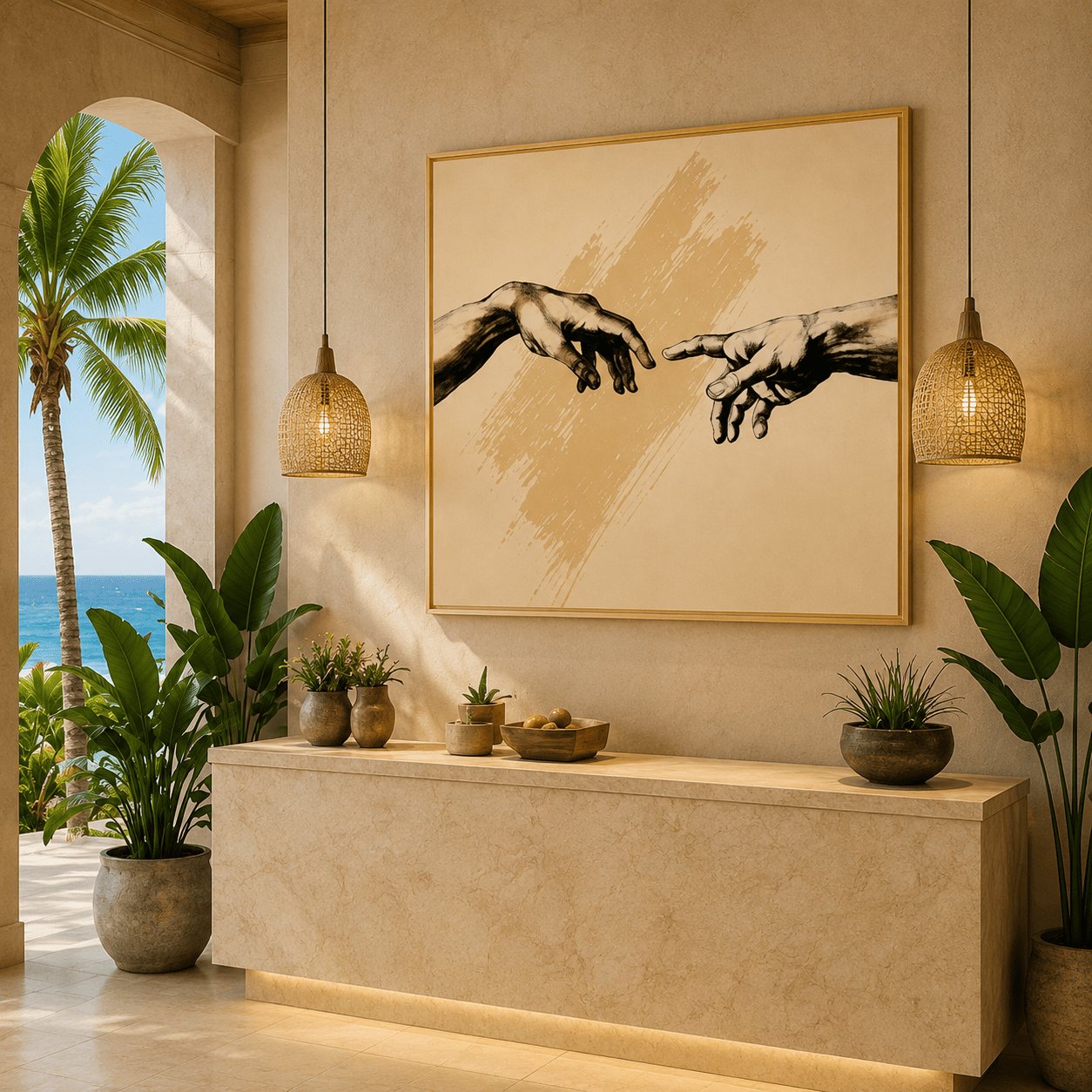 Renaissance Hands Canvas Art – Minimalist Creation Sketch Print