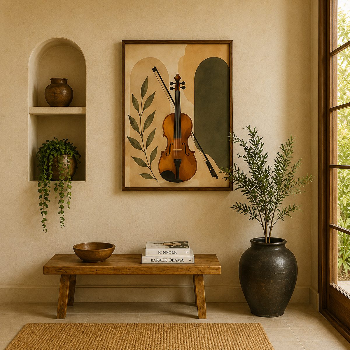 Minimalist Classical Violin & Arch Canvas Art – Organic Modern Boho Musical Print - Image 3