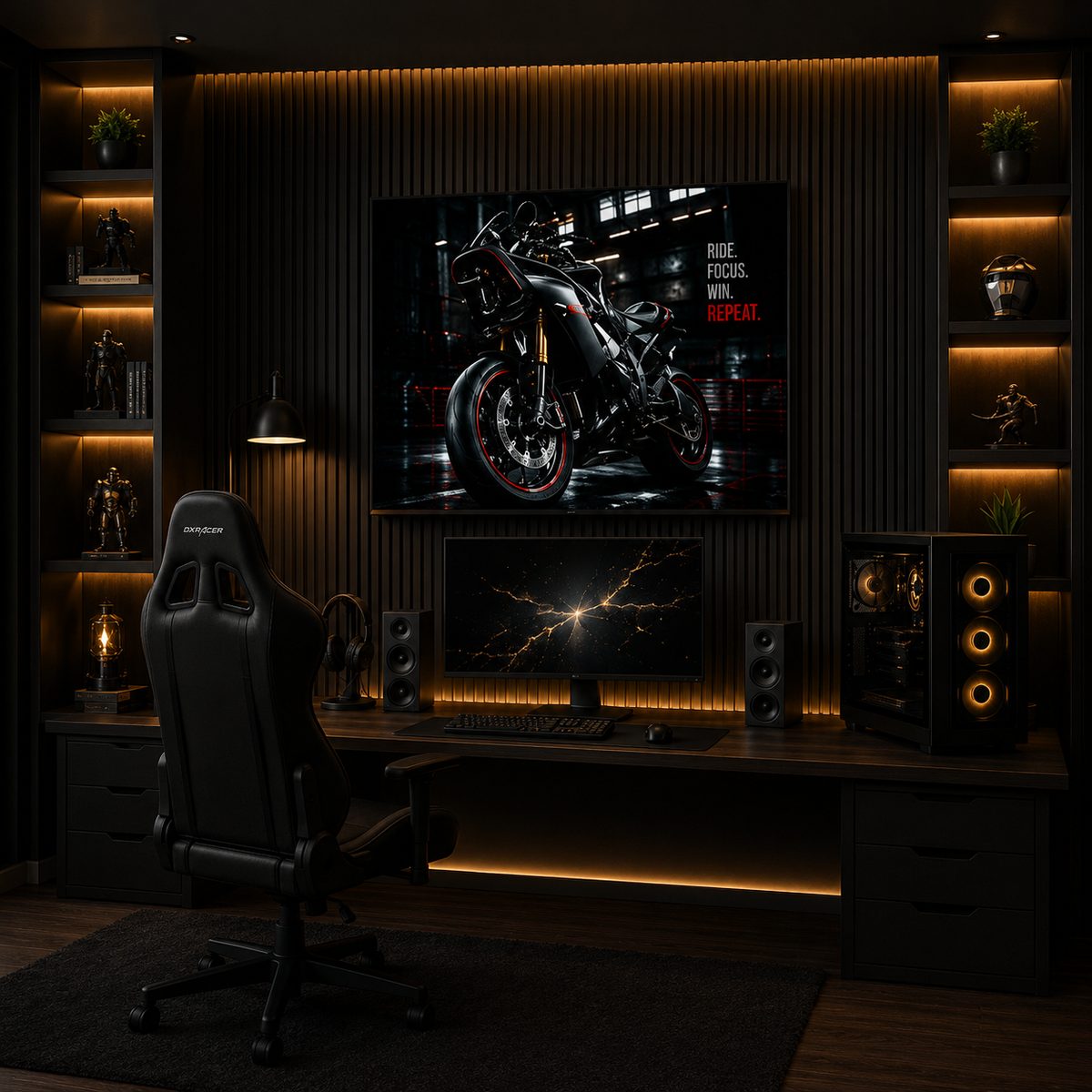 BMW S1000RR Motorcycle Wall Art – Stealth Black Cyberpunk Garage Canvas Print - Image 5