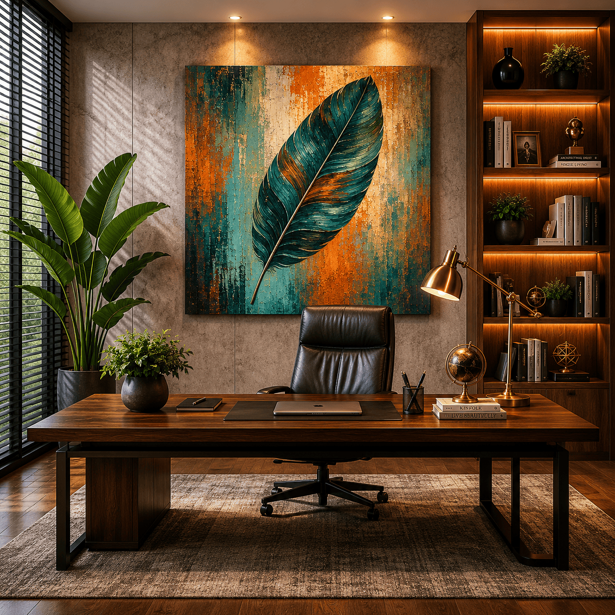 Teal Patina Plume – Textured Abstract Tropical Botanical Illustration - Image 4