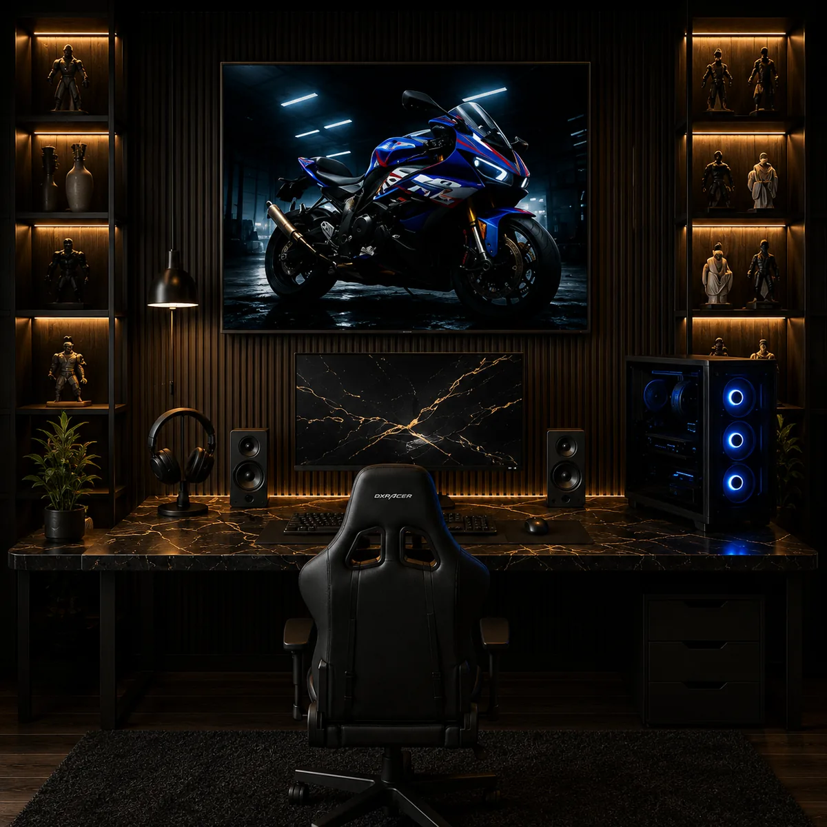 BMW S1000RR Motorcycle Wall Art – Cyberpunk Neon Blue Superbike Canvas Print - Image 5