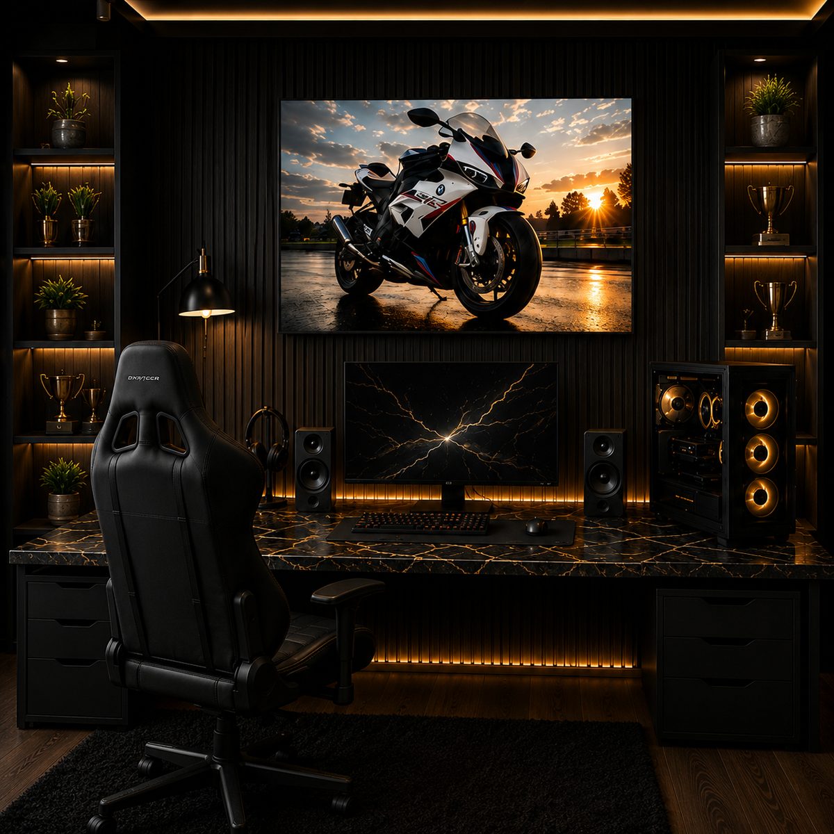 BMW S1000RR Motorcycle Wall Art – Motorsport White Trackside Sunset Canvas Print - Image 4