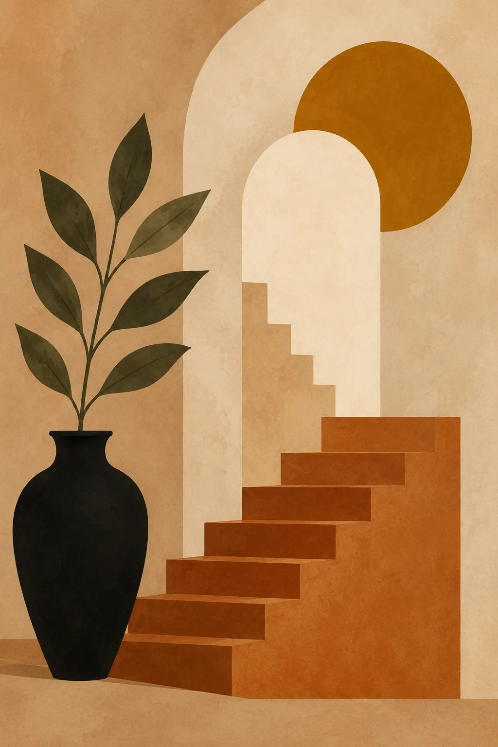 Structured Serenity – Abstract Terracotta Staircase Illustration - Image 2