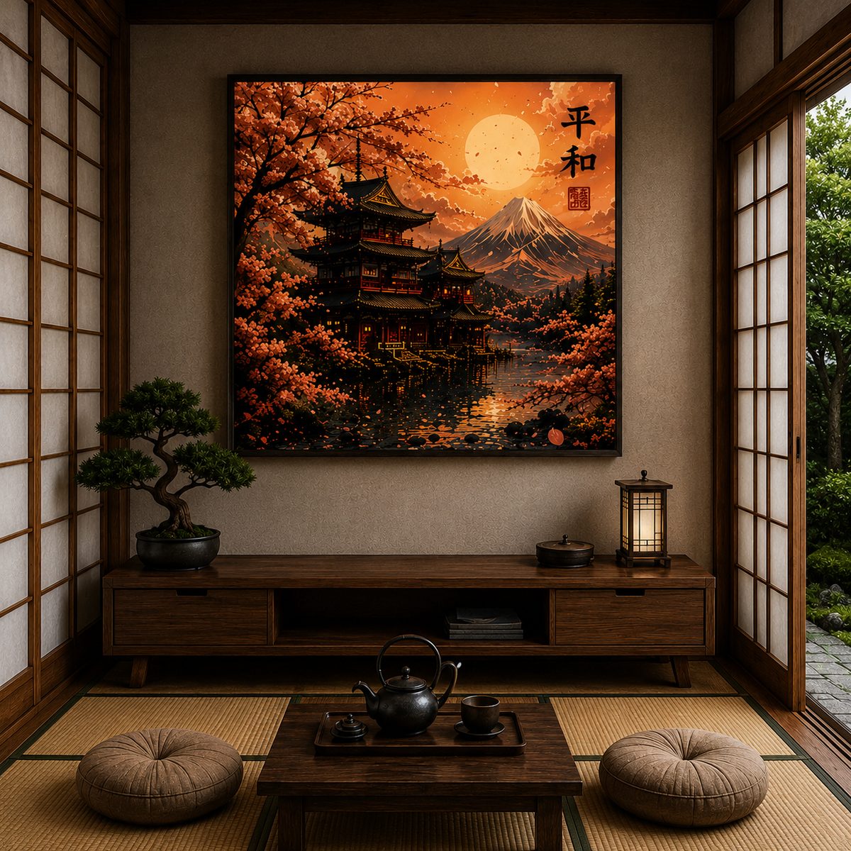 Mt. Fuji & Pagoda Japanese Sunset Canvas Art – Peaceful Cherry Blossom Wall Décor - Image 5