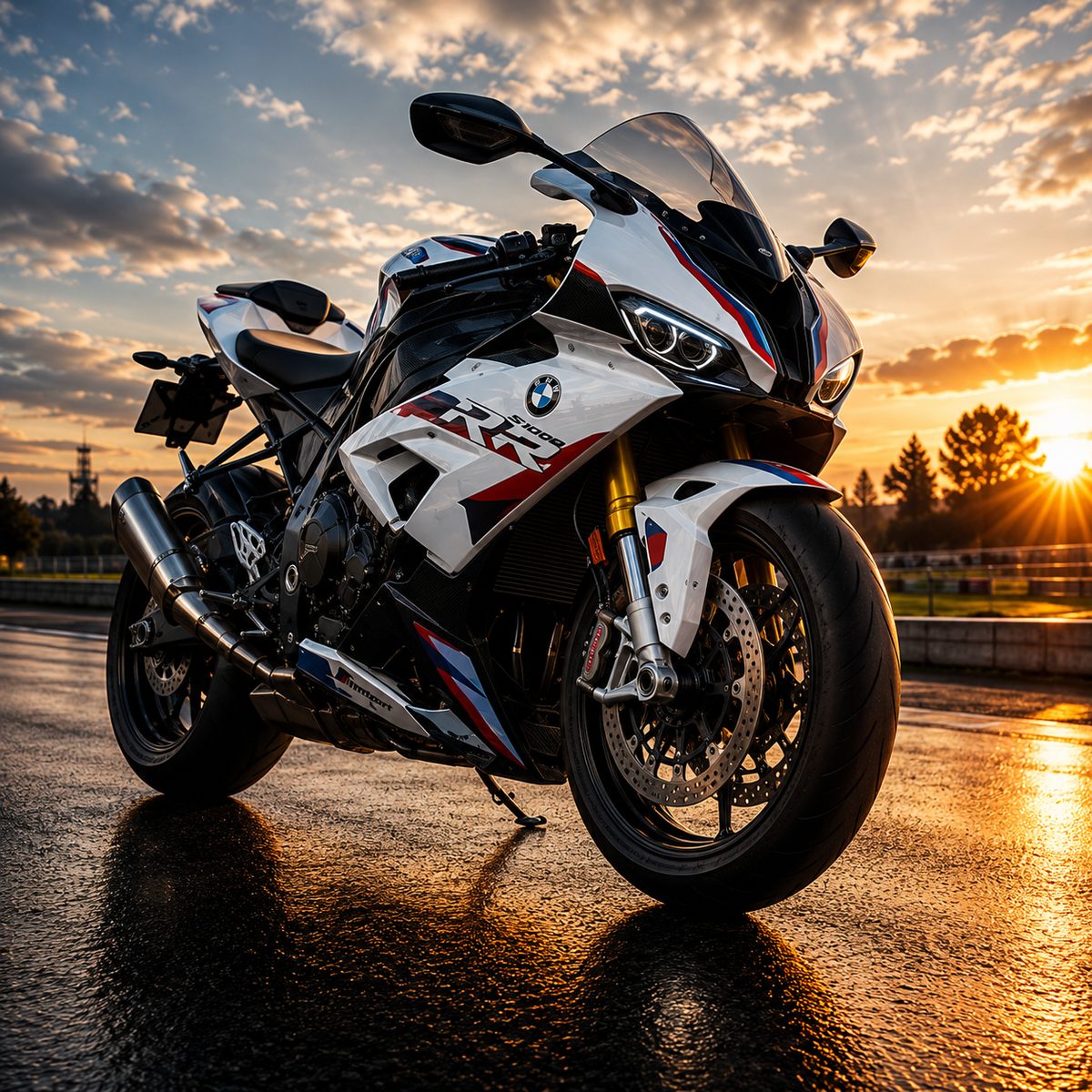 BMW S1000RR Motorcycle Wall Art – Motorsport White Trackside Sunset Canvas Print - Image 2