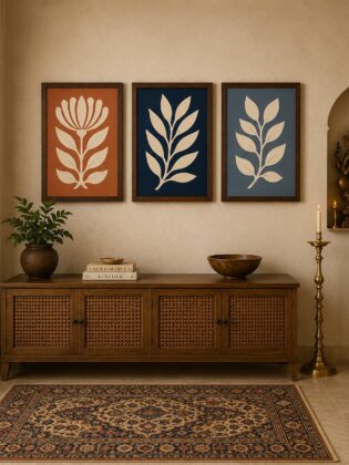 Minimalist Botanical Blooms & Leafy Branches Canvas Art – Organic Modern Triptych Print Set