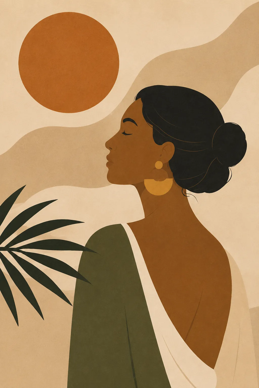 Golden Hour Serenity – Modern Earth Tone Feminine Silhouette Canvas - Image 2