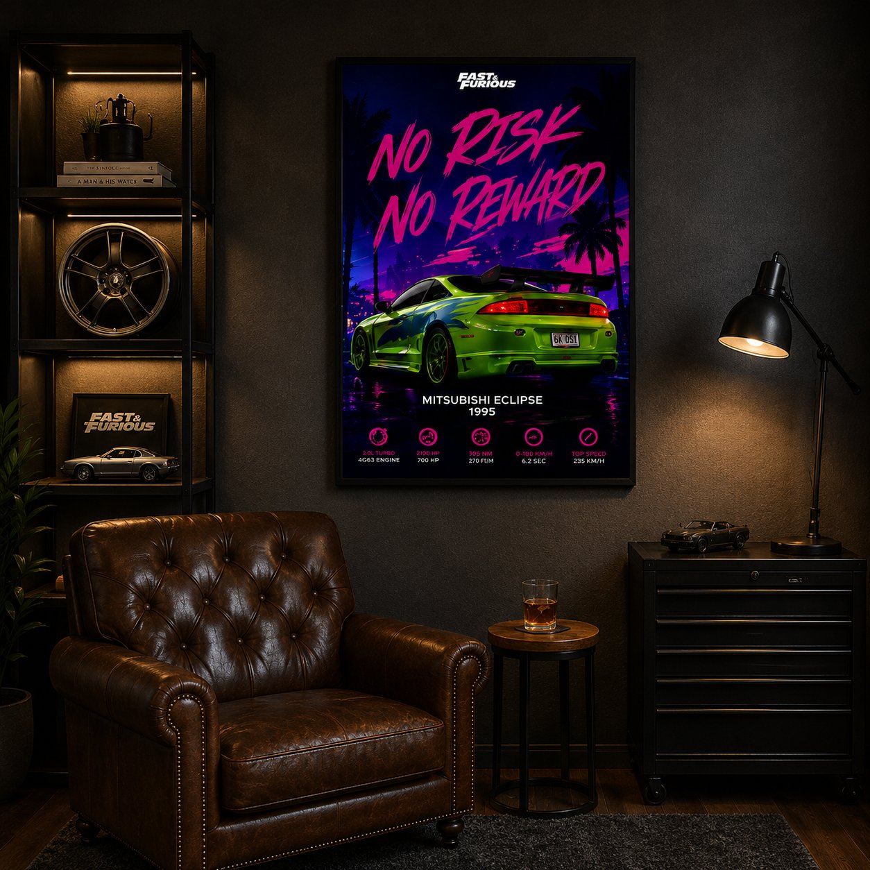 JDM Mitsubishi Eclipse 1995 Canvas Poster – No Risk No Reward Fast & Furious Street Racing Wall Art - Image 2