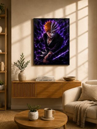 Hollow Mask Awakening – Neon Soul Reaper Spiritual Pressure Anime Wall Art Blockout Print