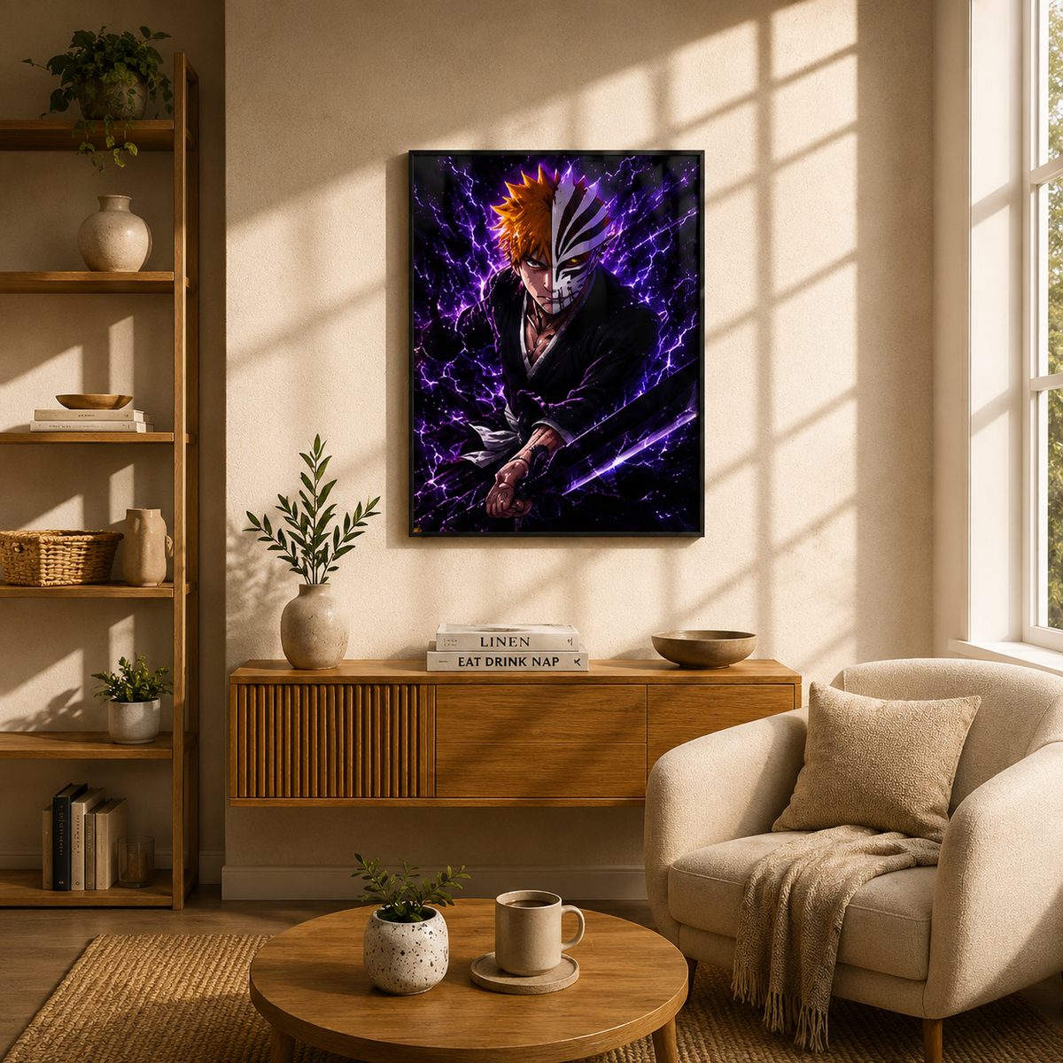 Hollow Mask Awakening – Neon Soul Reaper Spiritual Pressure Anime Wall Art Blockout Print
