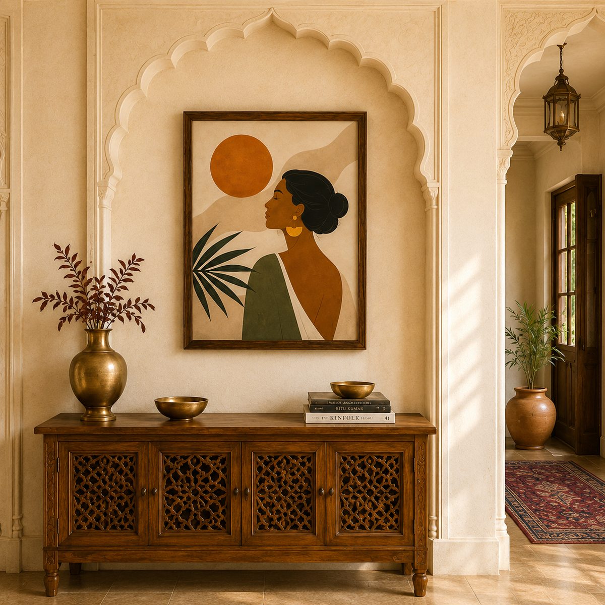 Golden Hour Serenity – Modern Earth Tone Feminine Silhouette Canvas
