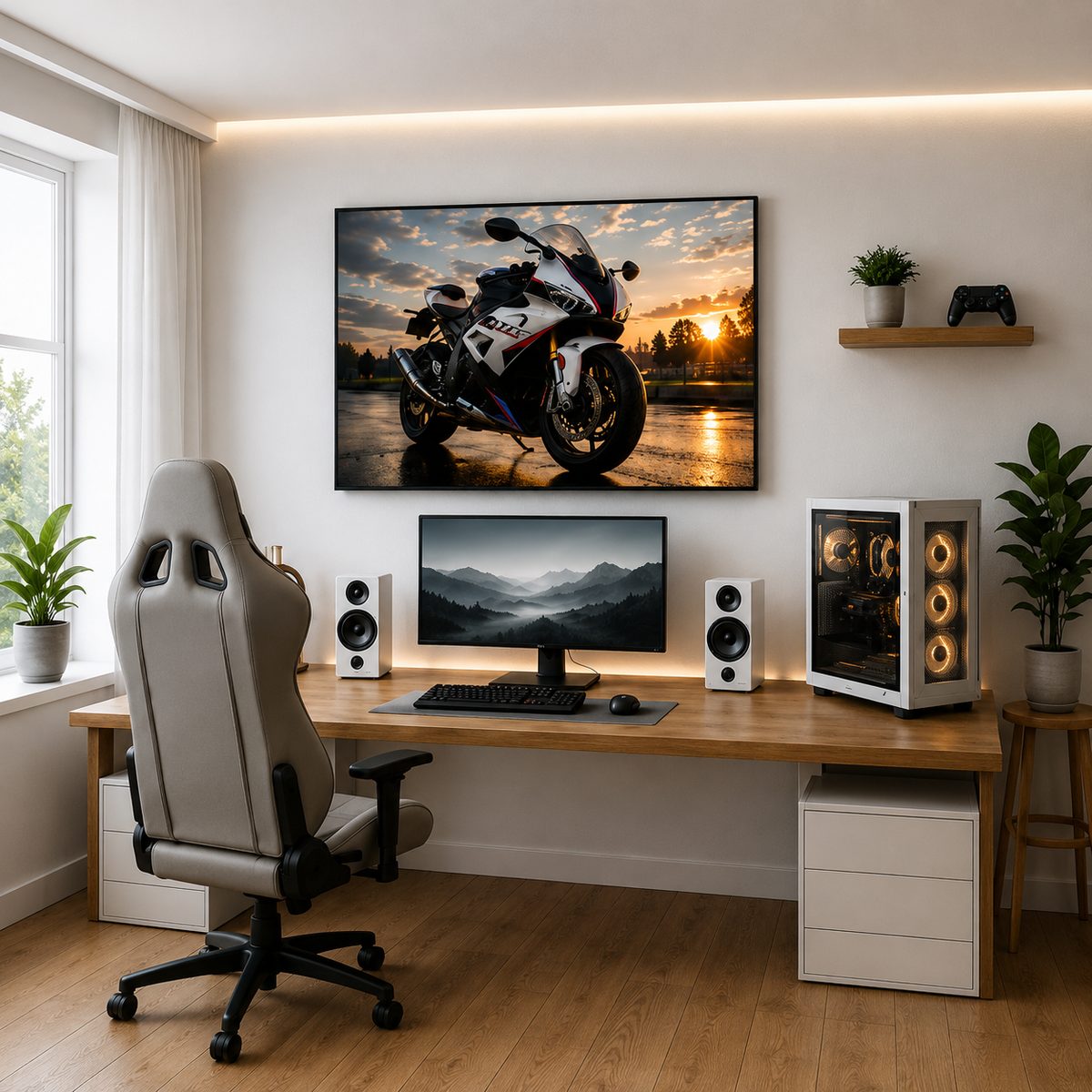 BMW S1000RR Motorcycle Wall Art – Motorsport White Trackside Sunset Canvas Print - Image 5