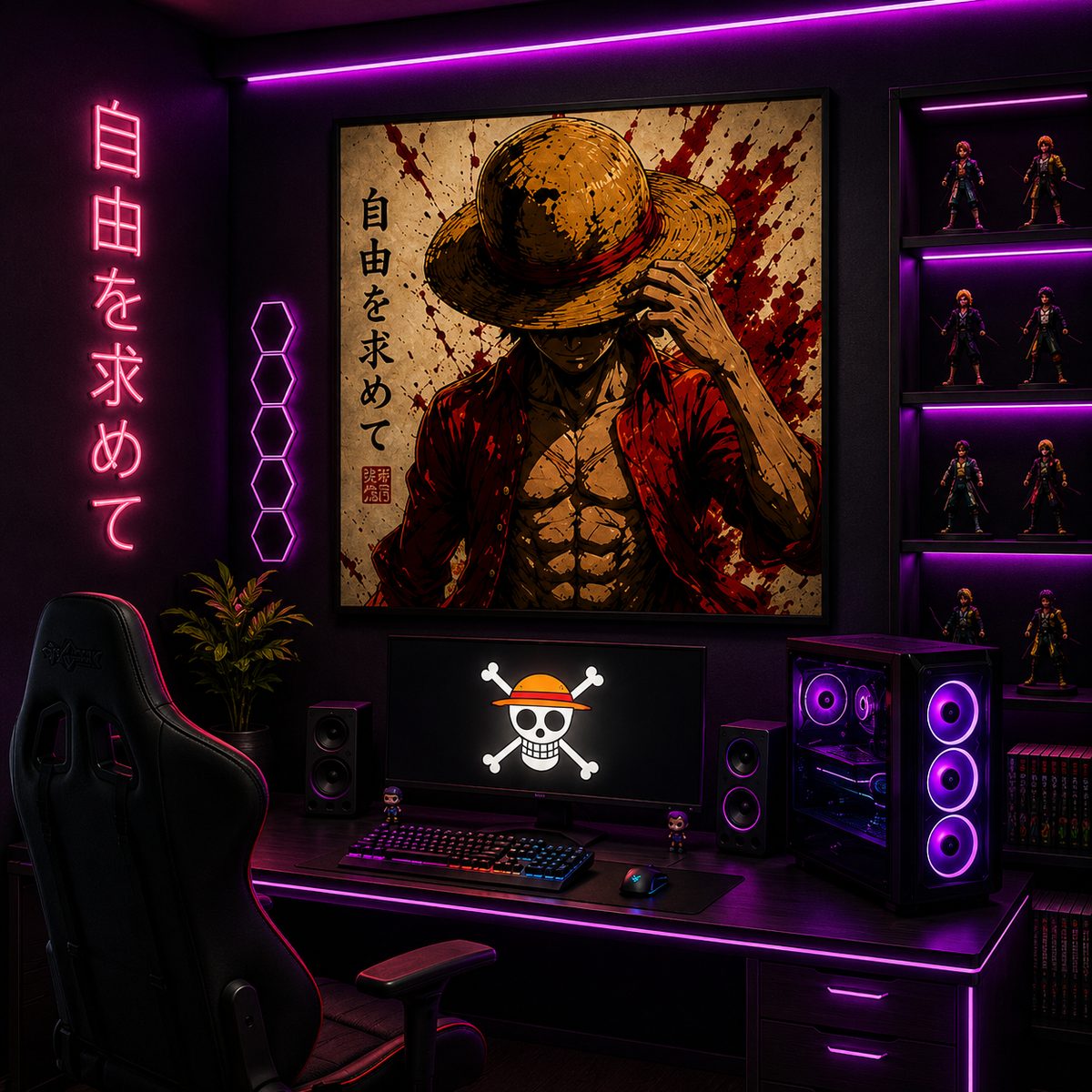 One Piece Luffy Anime Wall Art – Straw Hat Crimson Ink Canvas Print - Image 5