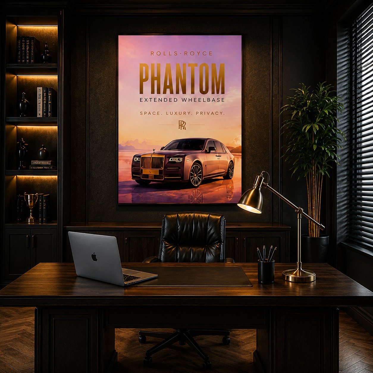 Rolls-Royce Phantom Extended Wheelbase Wall Art – Luxury Rose Gold Canvas Print - Image 2