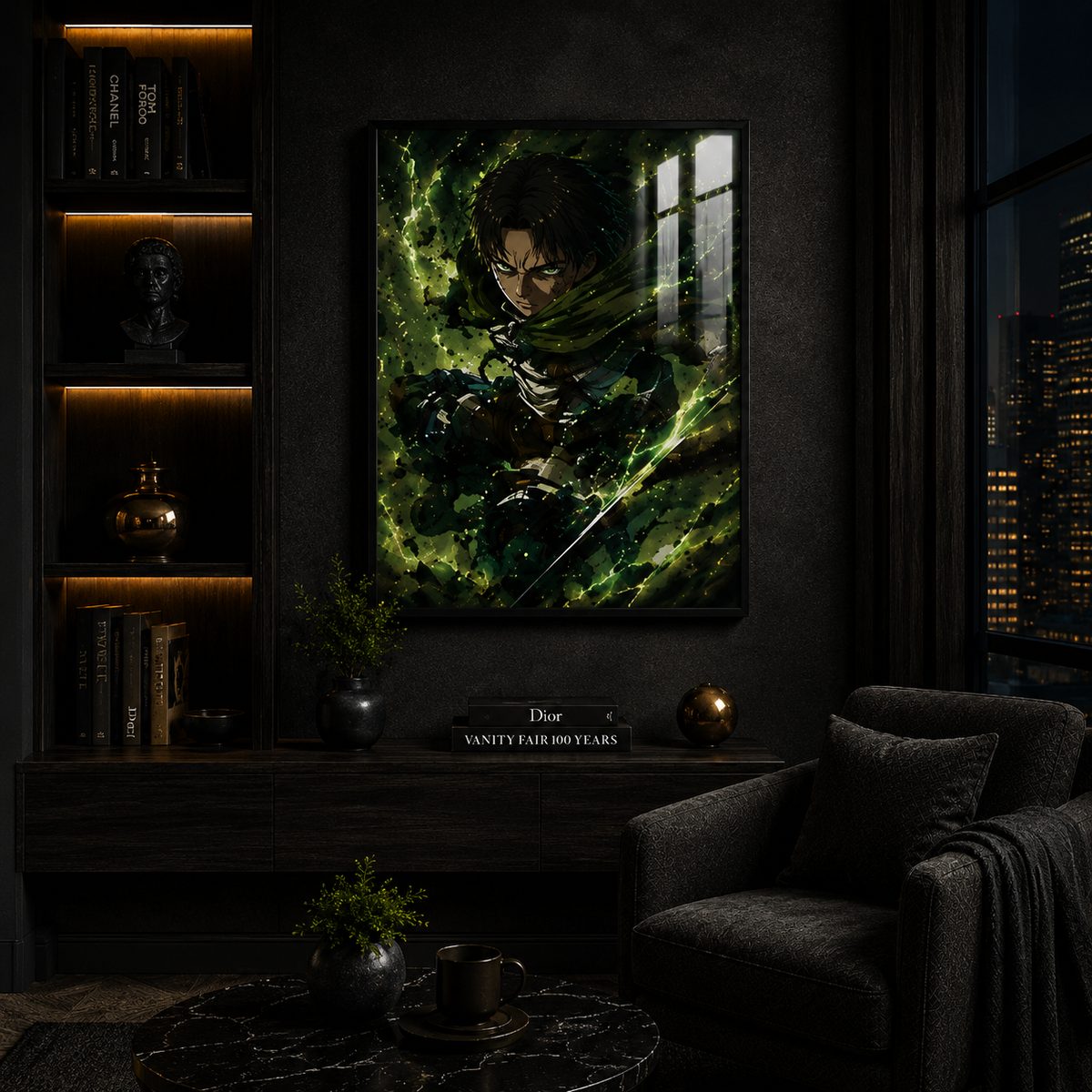 Humanity's Strongest Soldier – Electric Green Aura Scout Regiment Anime Wall Art Blockout Print - Image 2