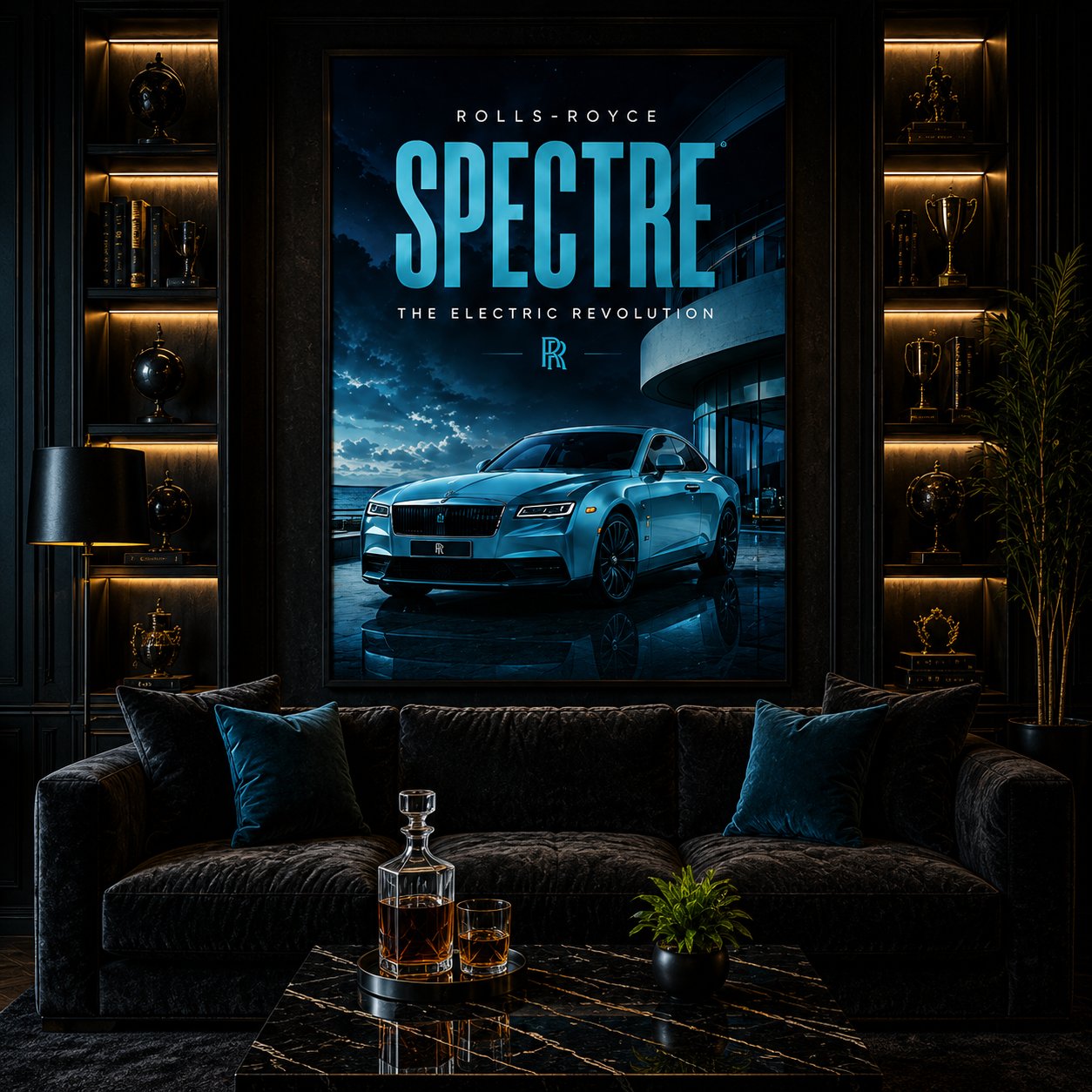 Rolls-Royce Spectre Canvas Poster – The Electric Revolution Luxury Coupe Night Skyline Wall Art - Image 3