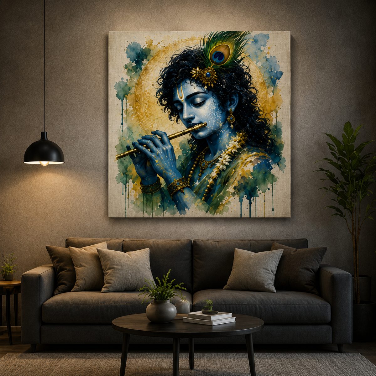Sound of the Infinite – Lord Krishna Flute Watercolor Art - Image 5