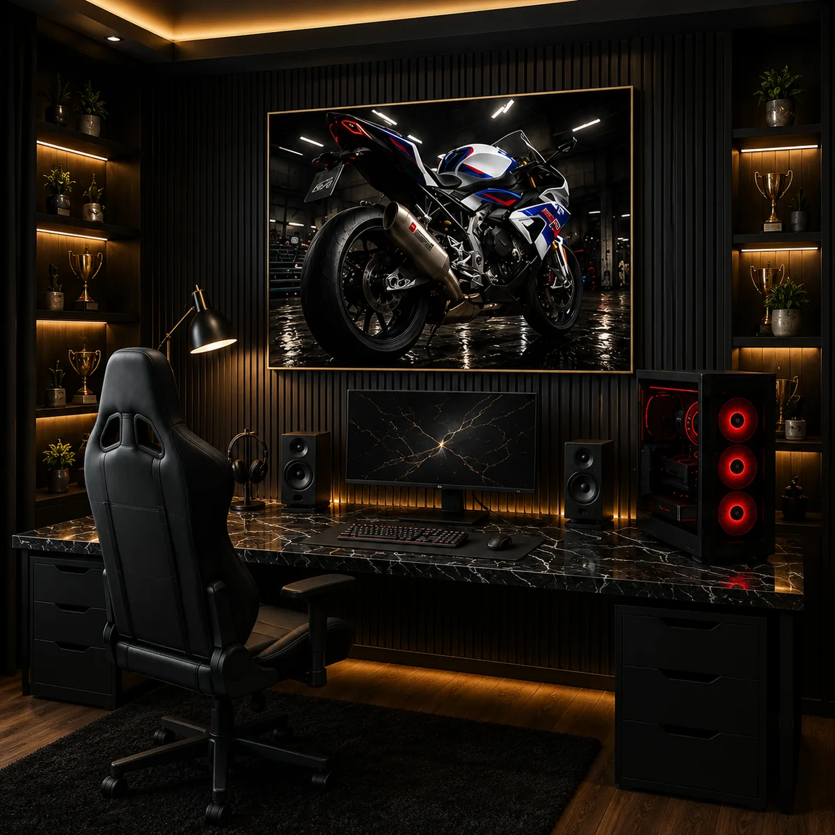 BMW S1000RR Motorcycle Wall Art – Motorsport White Neon Garage Canvas Print - Image 6