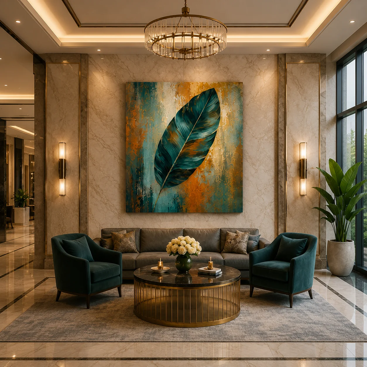 Teal Patina Plume – Textured Abstract Tropical Botanical Illustration - Image 3