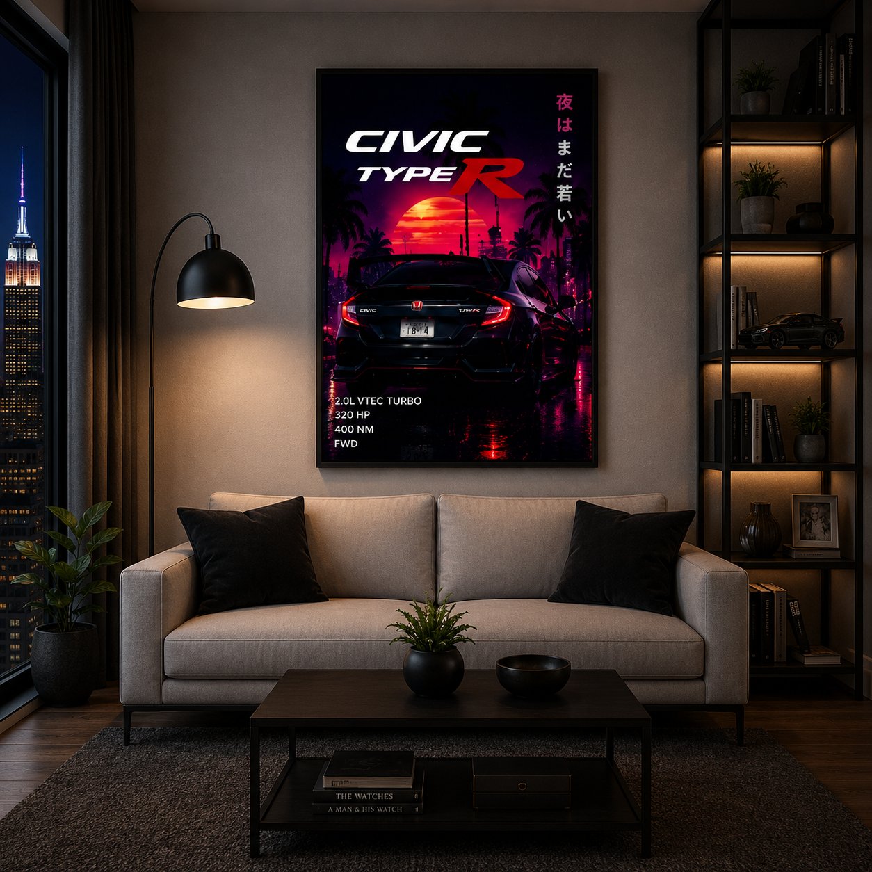 JDM Honda Civic Type R Canvas Poster – Synthwave Sunset Japanese Hot Hatch Wall Art - Image 2