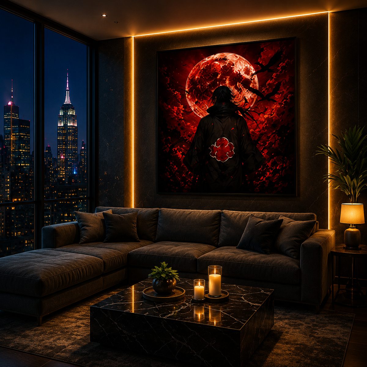 Itachi Uchiha Blood Moon Wall Art – Akatsuki Genjutsu Crow Canvas Print - Image 3