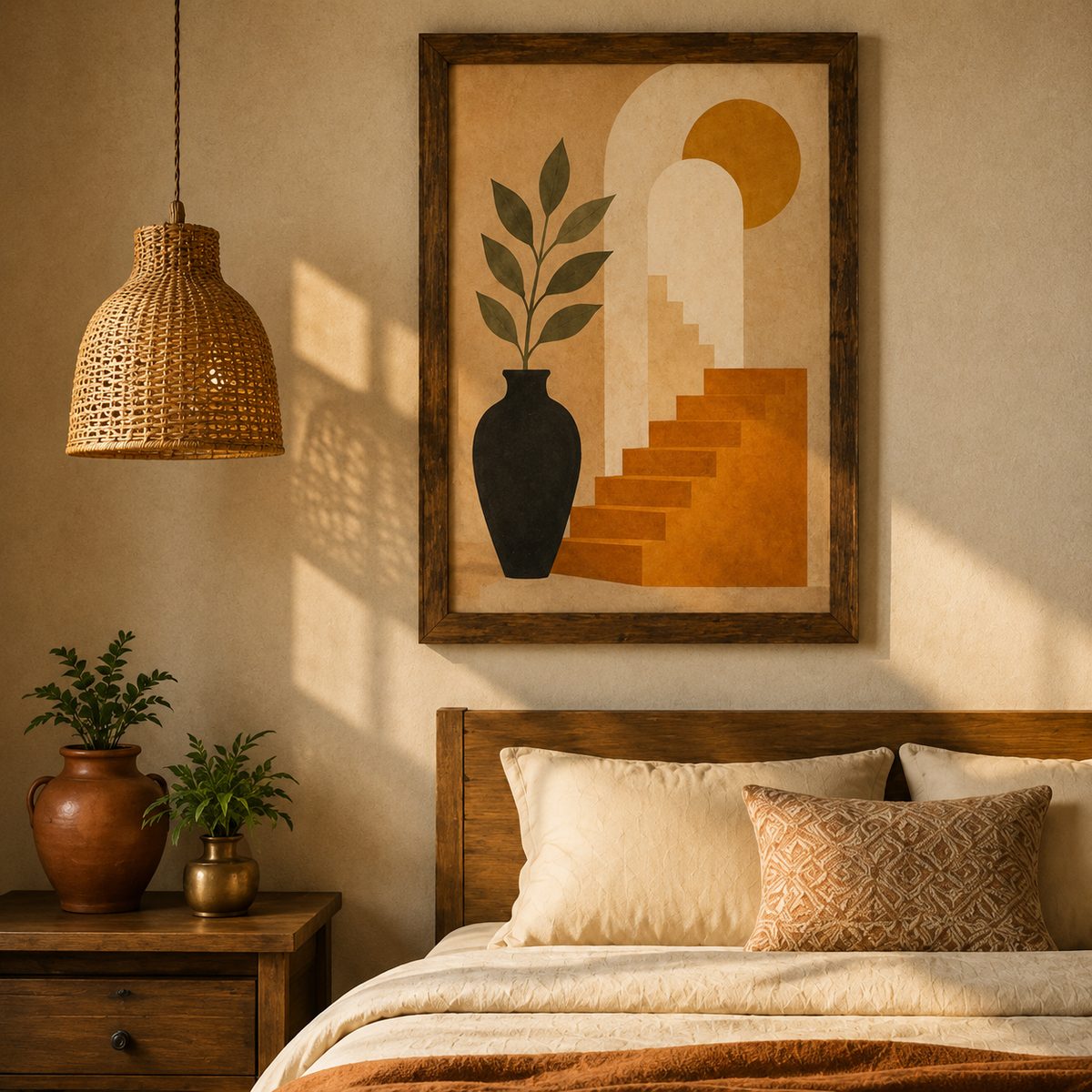 Structured Serenity – Abstract Terracotta Staircase Illustration - Image 4