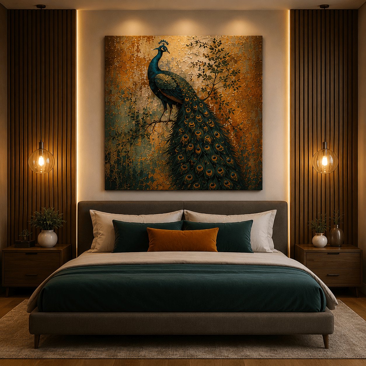 Majestic Regal Peacock Canvas Print – Distressed Vintage Fresco Wildlife Wall Art - Image 3